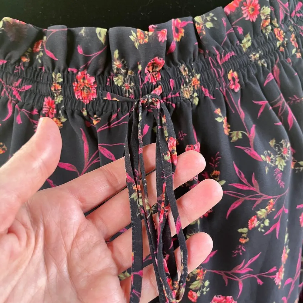 Scripted Black Floral Peasant Blouse Off The Shoulder Size S. NEW - Image 6