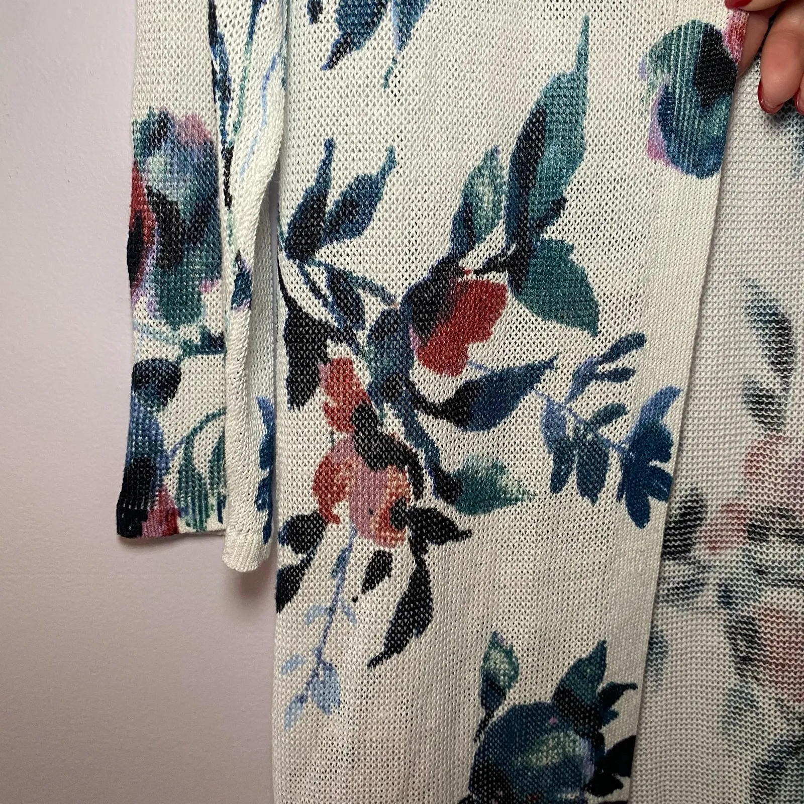 J. Jill White Floral Linen Blend Duster Long Cardigan Minimalist Women's size XS - Image 3