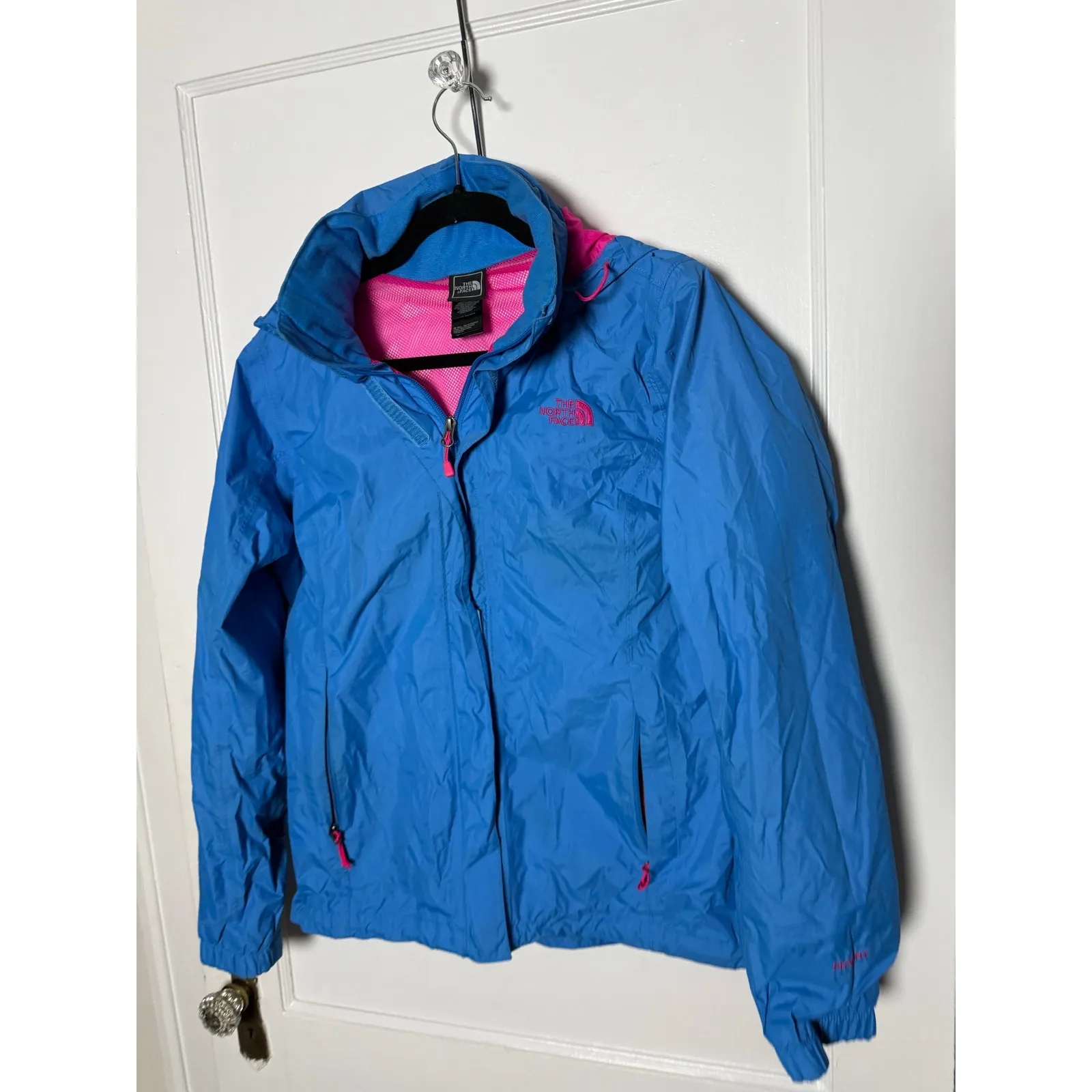 The North Face Blue Pink Hyvent Lightweight Hooded Rain Jacket Women's Large - Image 2