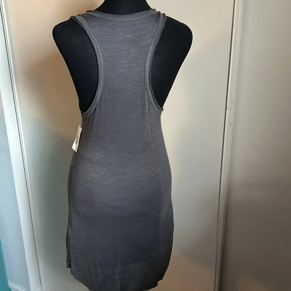 New “What Happens in Vegas Stays in Vegas” Embellished Long Tank Cover Up Gray - Image 5