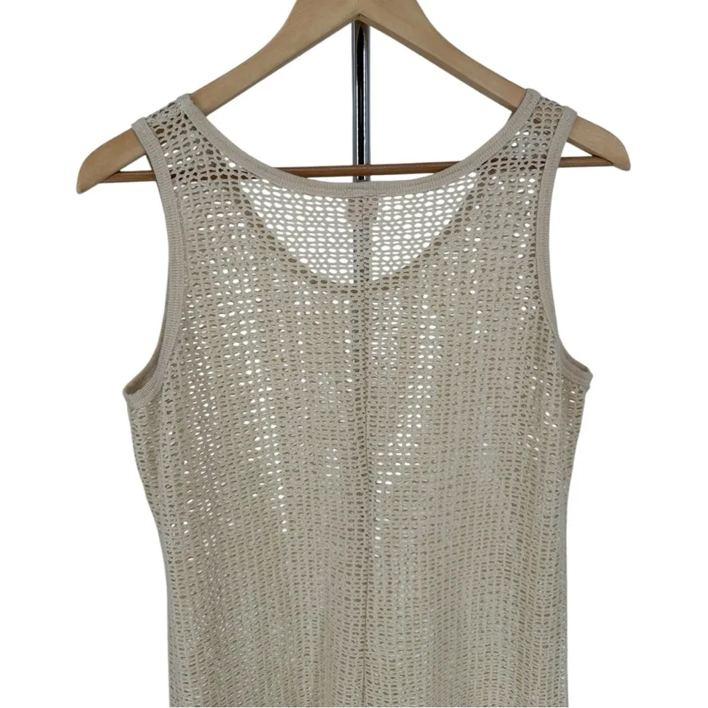 Venus Cream Sheer Open Crochet Knit Sleeveless Coverup Dress - Image 5