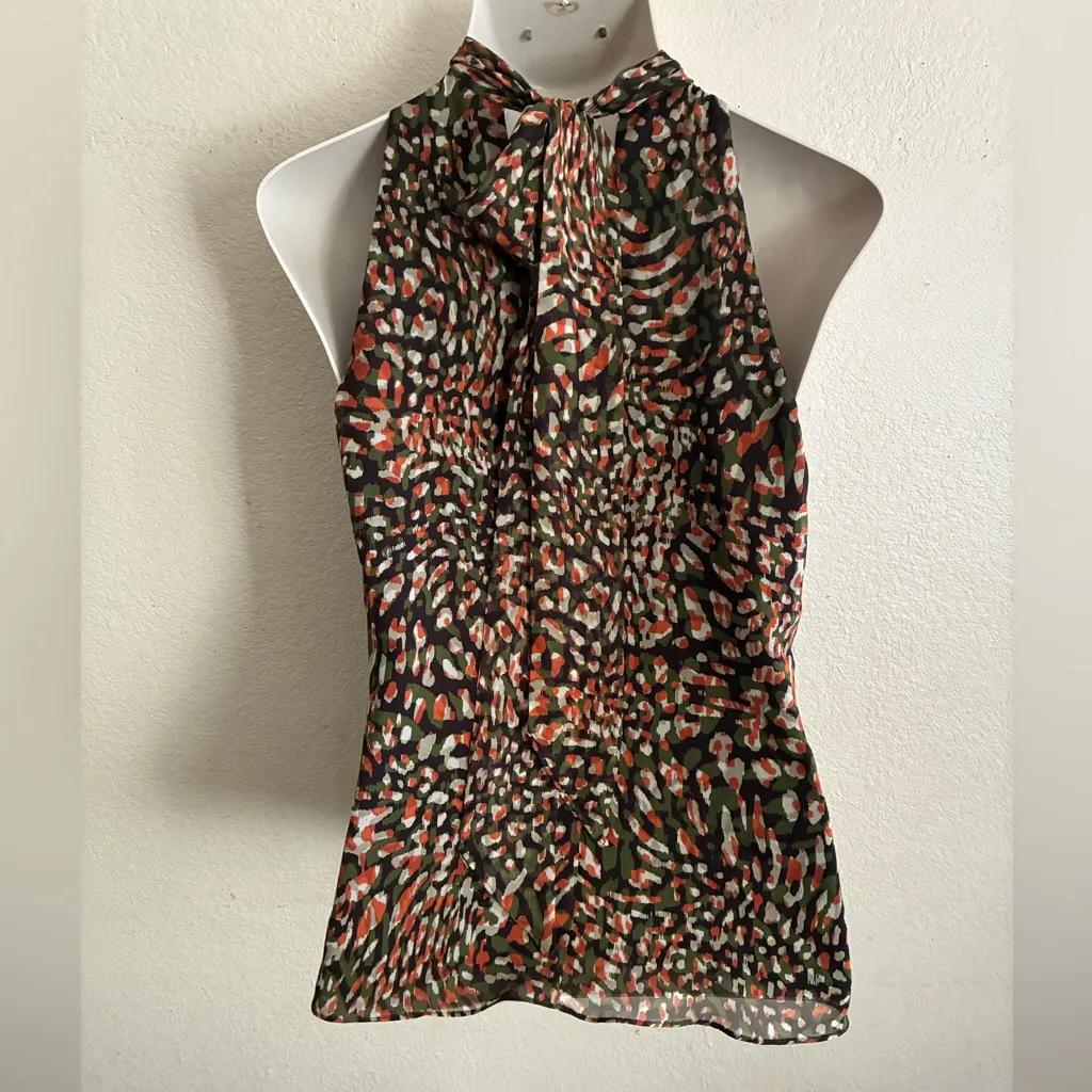 Ramy Brook Tanzania Paige Print 100% Silk Multicolor Halter Neck Scarf Top - Image 5