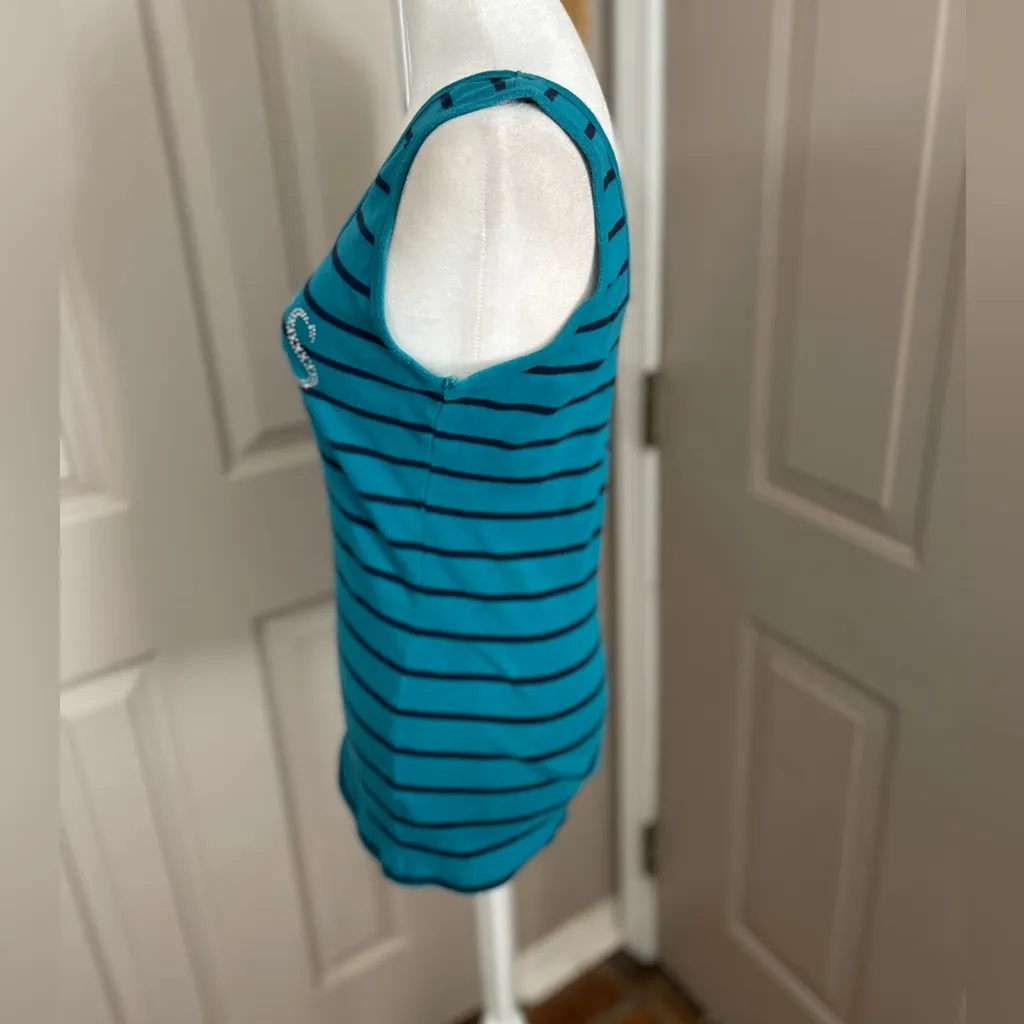 Guess dark teal & black striped tank top with rhinestone logo. Size XL. - Image 4