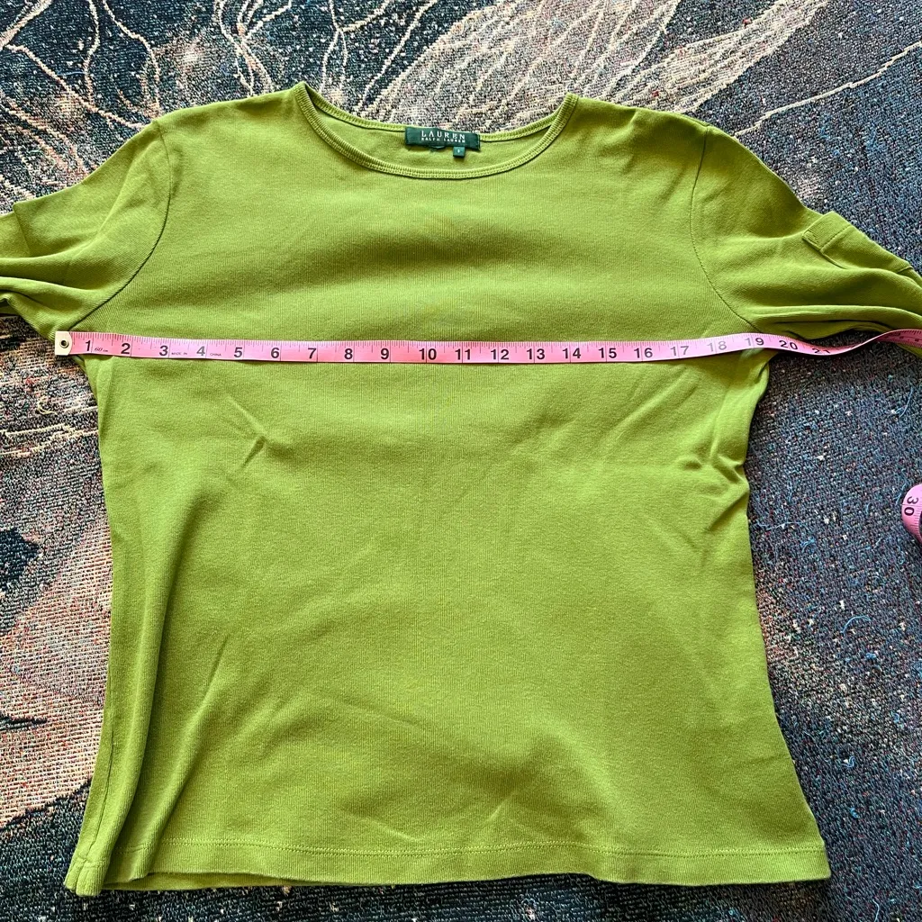Vintage Lauren Ralph Lauren Lime Long Sleeve Top w/ Sleeve Pocket Y2K Preppy S Green - Image 13