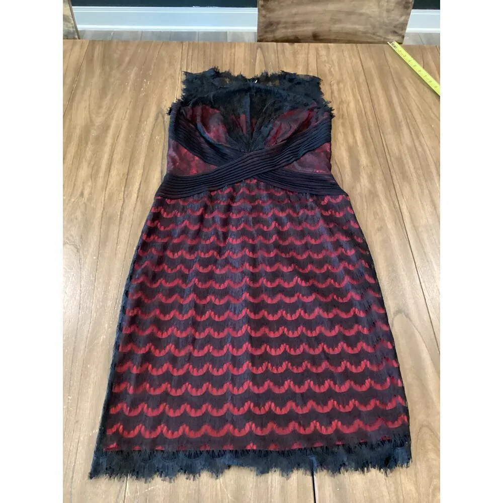 Tadashi Shoji mix bodice Lace black Red mini sleeveless sheath Cocktail Dress 6 - Image 3