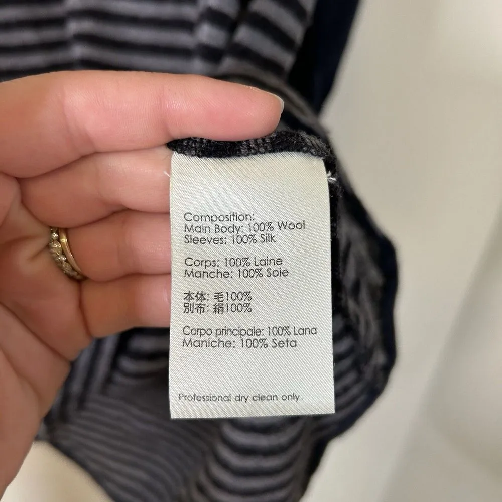 3.1 Phillip Lim Medium Dress Gray Navy Stripe Raglan Lightweight Wool Silk Blend - Image 3