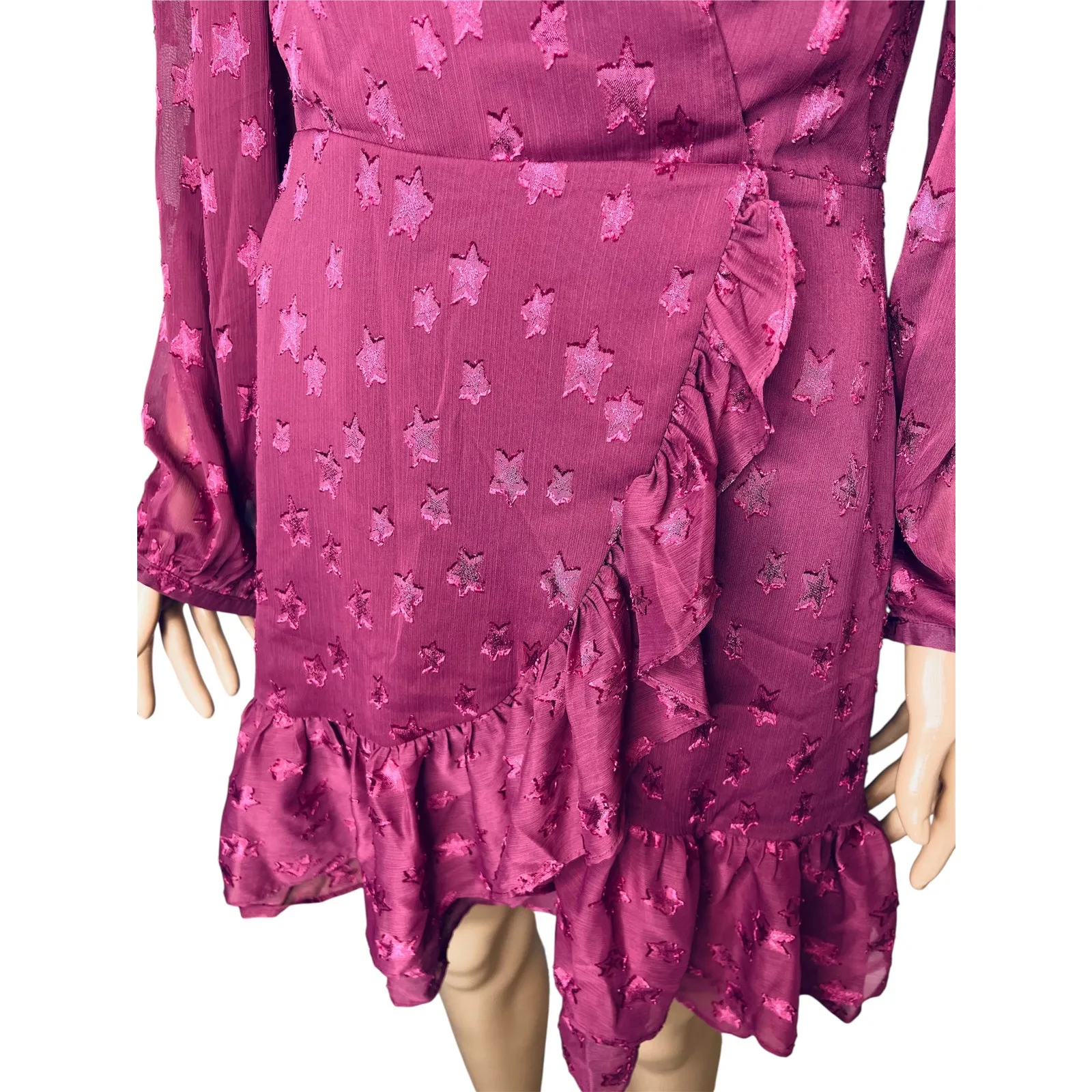 Yumi Kim Gwen Mini Dress size M Star Printed Starry Sky Plum NWT  Long Sleeve - Image 10