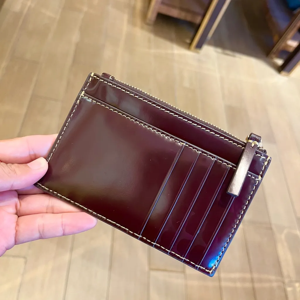 Tory Burch Britten patent Zip Card Case Mini Wallet TEMPRANILLO - Image 2