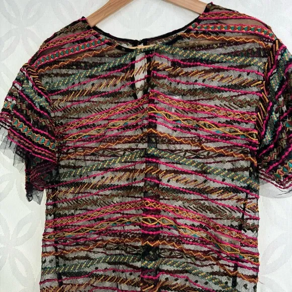 Anthropologie Maeve Naples Embroidered‎ Mesh Sheer Blouse  Size XS NWT - Image 5