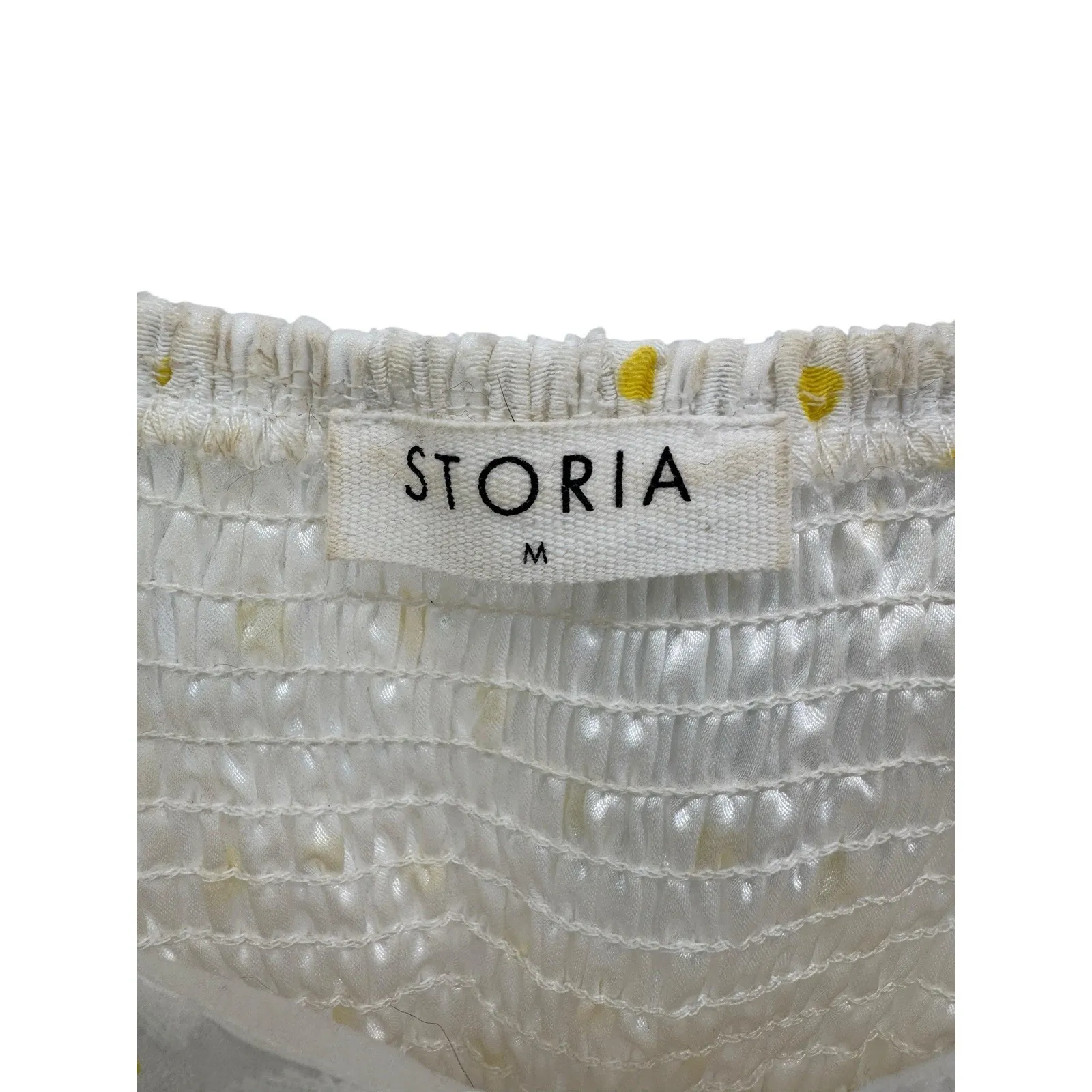 Storia Puff‎ Sleeve Daisy Mini Dress White Yellow Sheer Tiered Medium Fairy 3D - Image 5