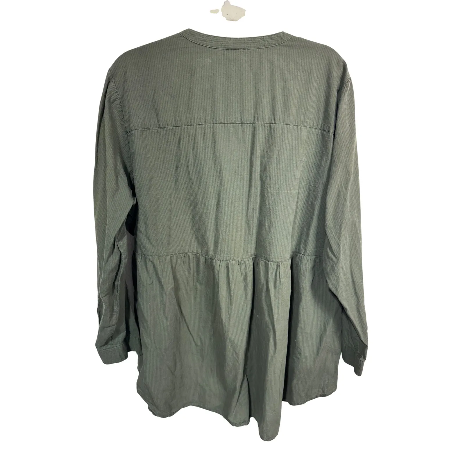 Torrid Olive Green Striped V Neck Button Up Peplum Tunic Shirt Plus Size 3 - Image 5