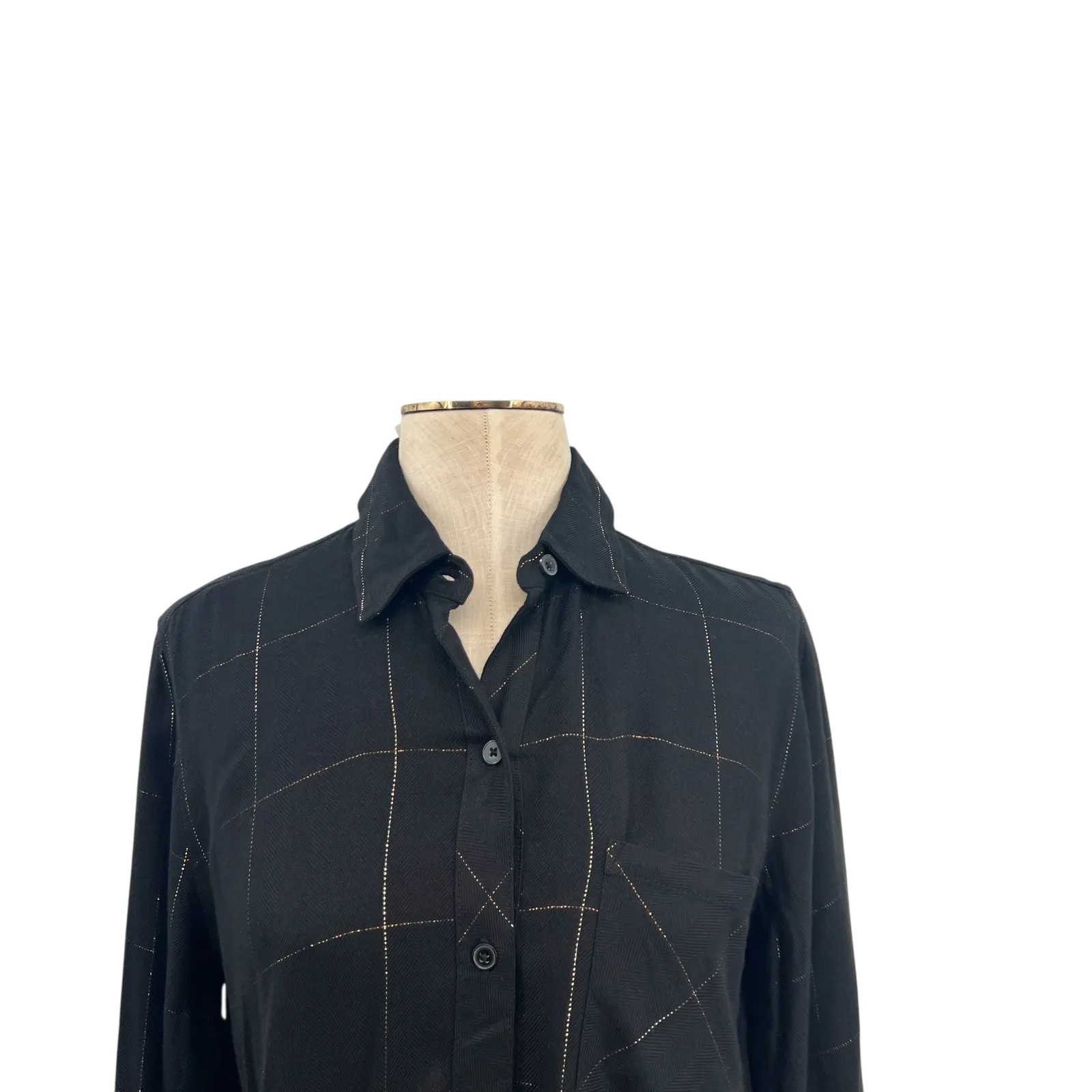 Rails Hunter Shirt Plaid Check Print Metallic Ebony Tinsel Black Gold Size Small - Image 4