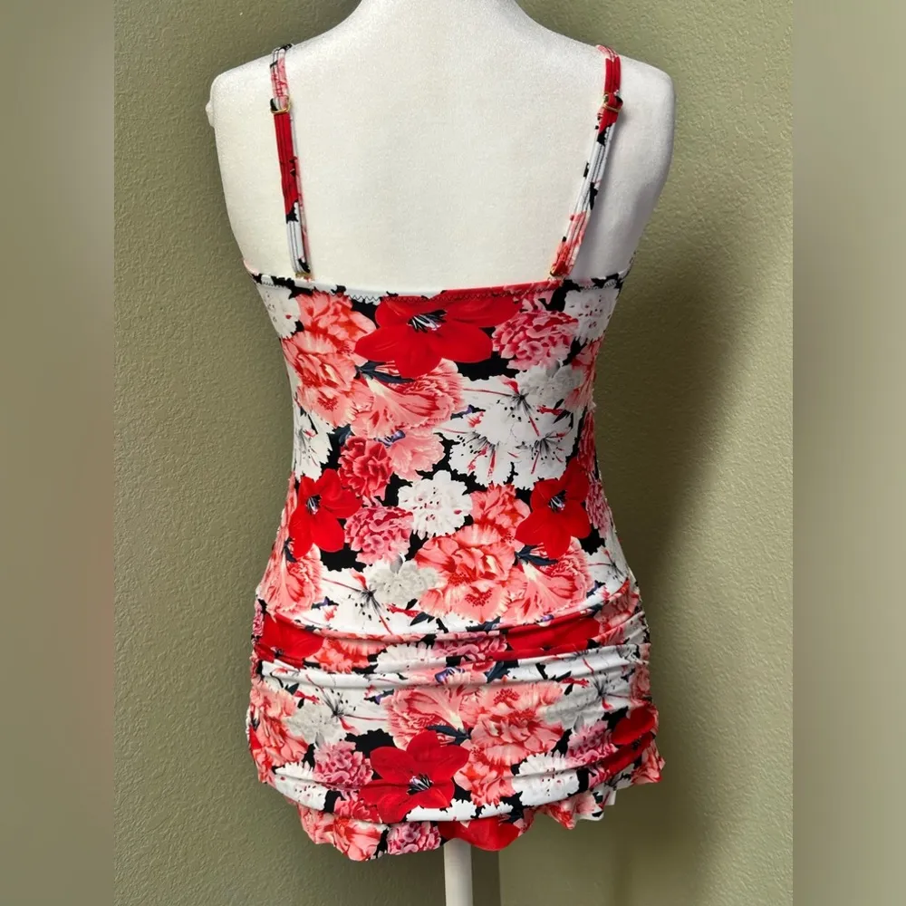 Shore Shapes red, pink, white floral one pice swim suit with adjustable straps Size 8 - Image 2