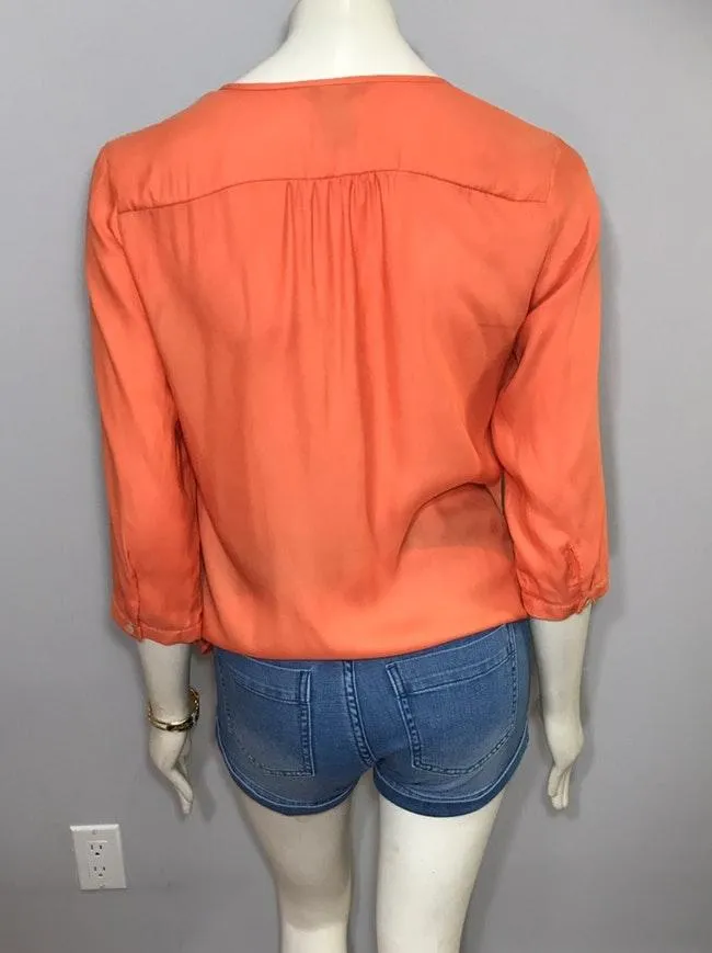 Silky Apricot Button Down Blouse Size 6 - Image 3