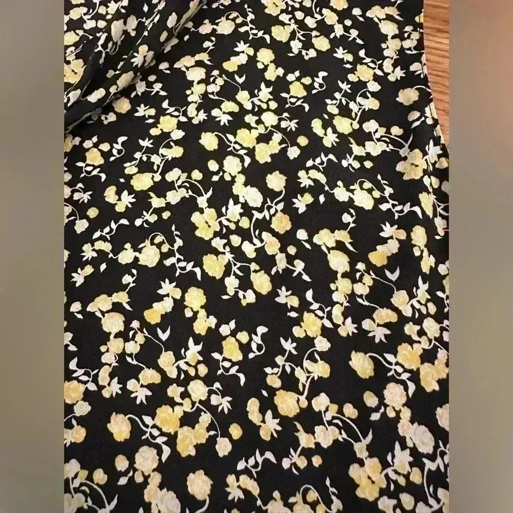 Equipment Femme Sleeveless Black Yellow Floral Print V Neck Silk Dress S - Image 6