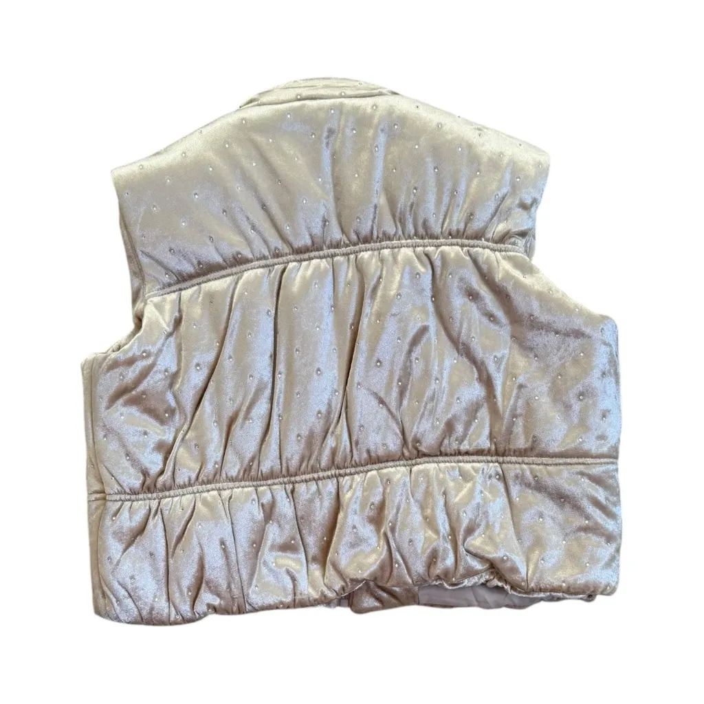 All in Favor Rhinestone Velvet Puffer Vest Champagne Size Small NWOT - Image 3