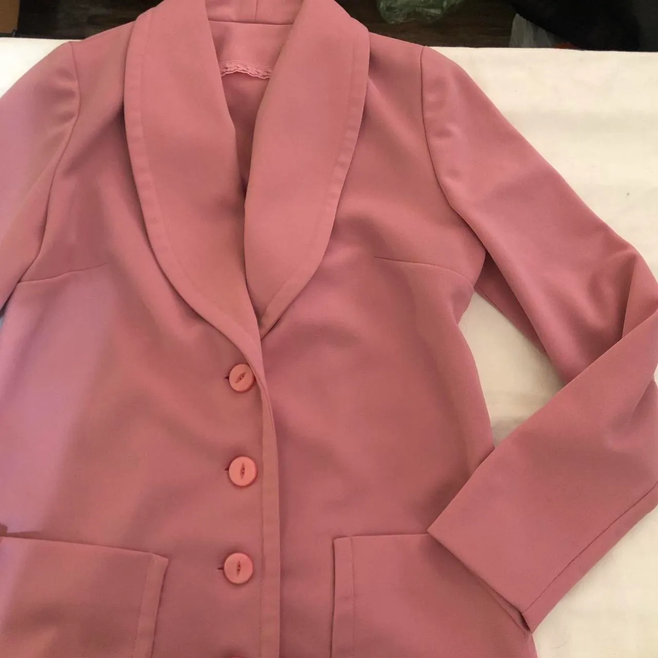 1990s Barbie Pink fitted blazer large lapel curved peter pan collar front pockets long sleeve - Image 5
