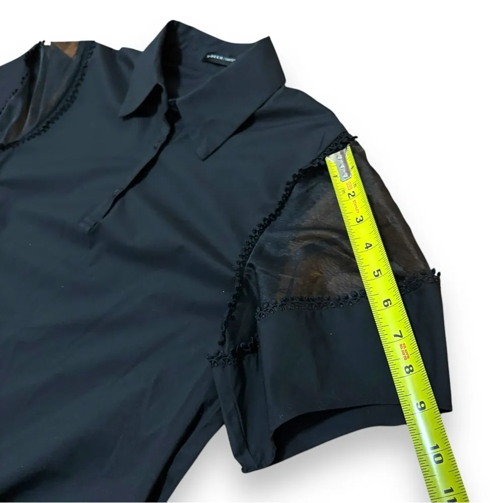 S•Deer Black Gothic Classic Solid Mesh Sleeve Mini Shirt Dress - Image 10