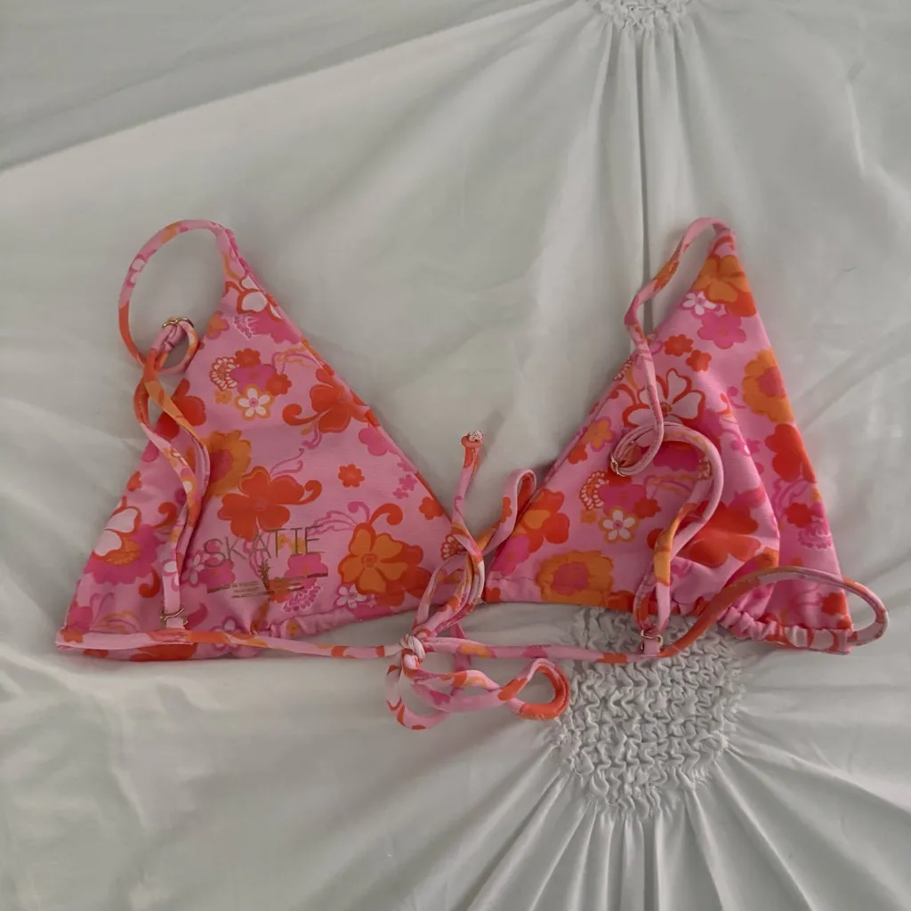 SKATIE Pink Floral Printed Triangle Bikini Top - Image 3