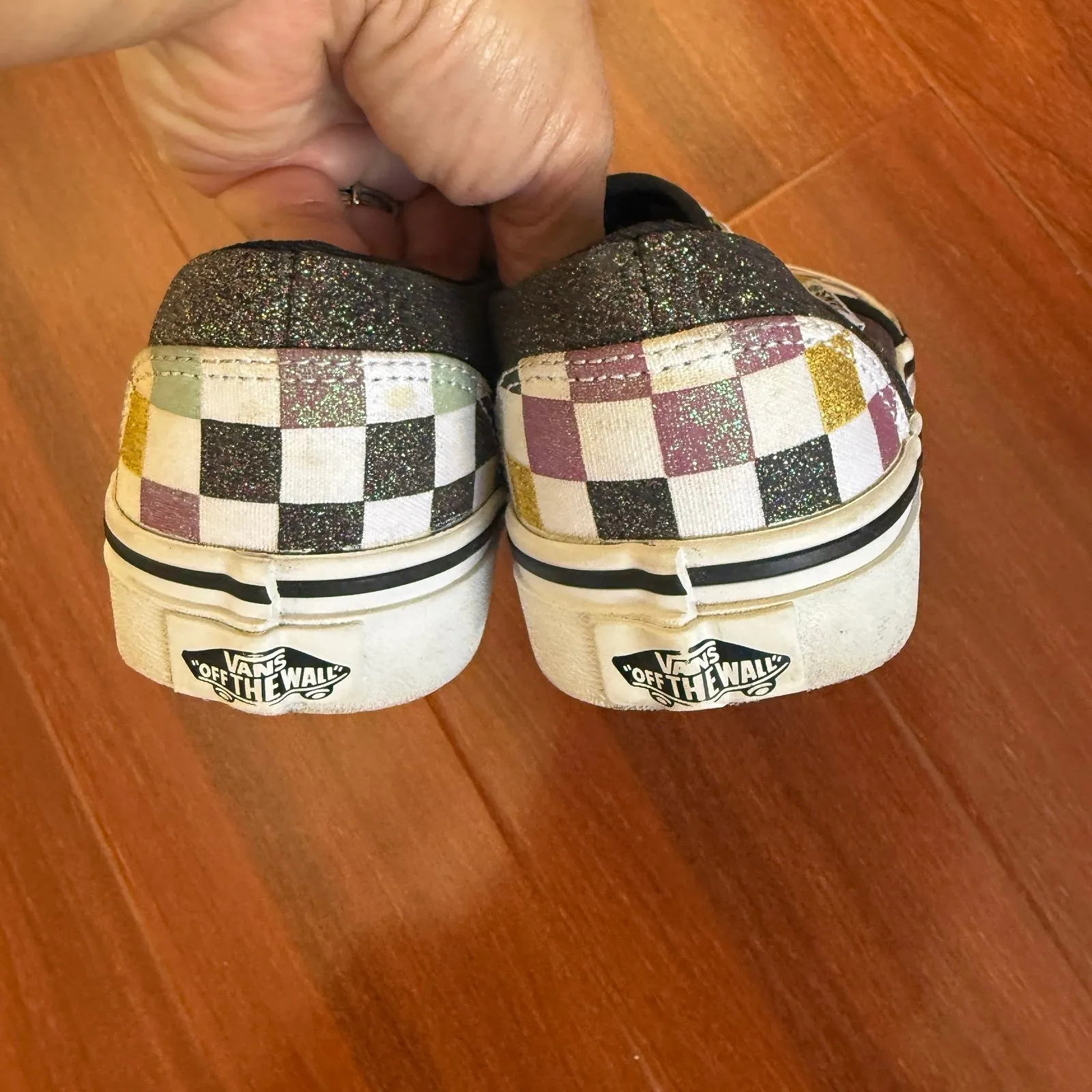 Vans Checkered Green Yellow Black Glitter Womens 6.5 - Image 2