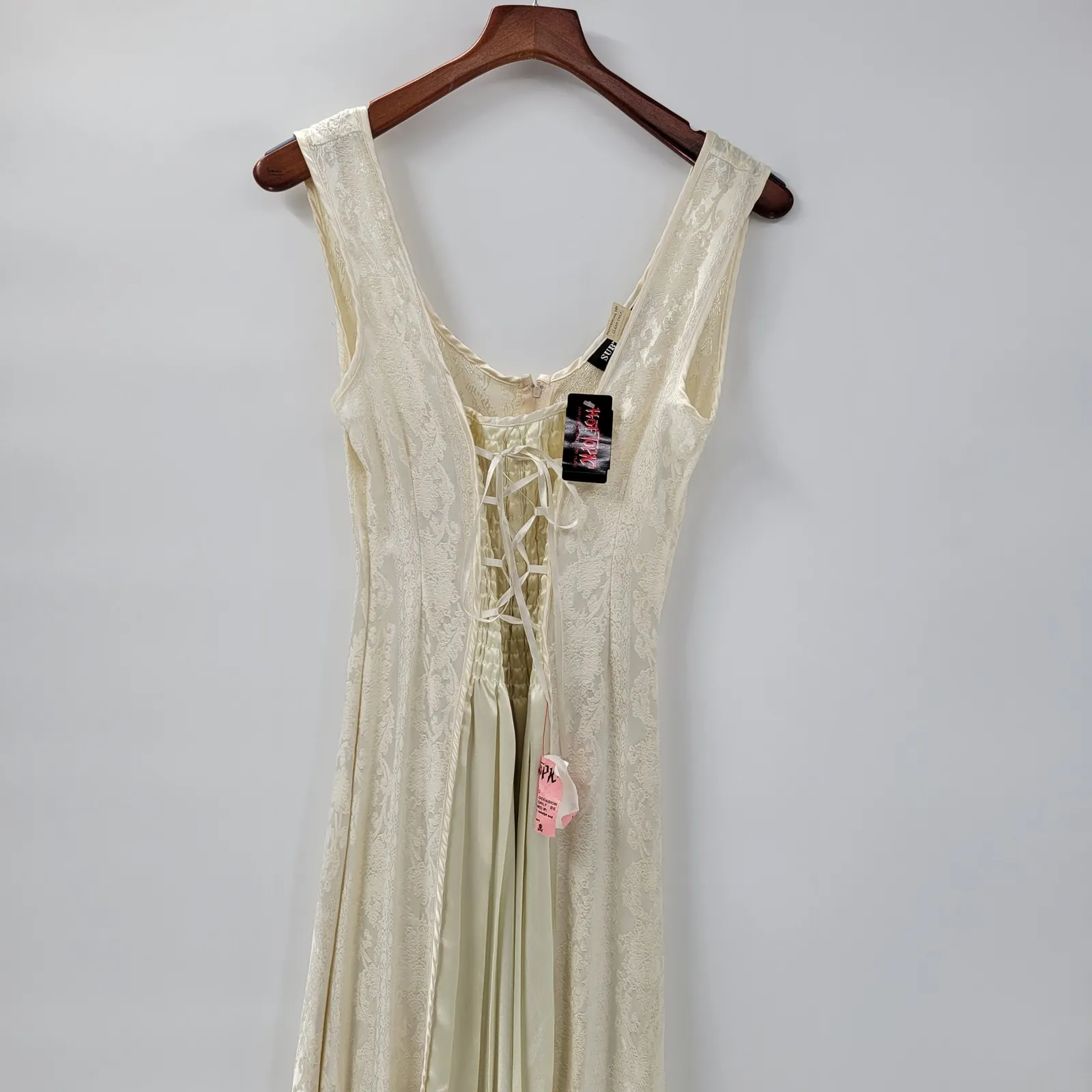 Vtg Subterranea Gown Corset Maxi Dress M Cream Lace Up Front Cosplay Baroque Size M - Image 11