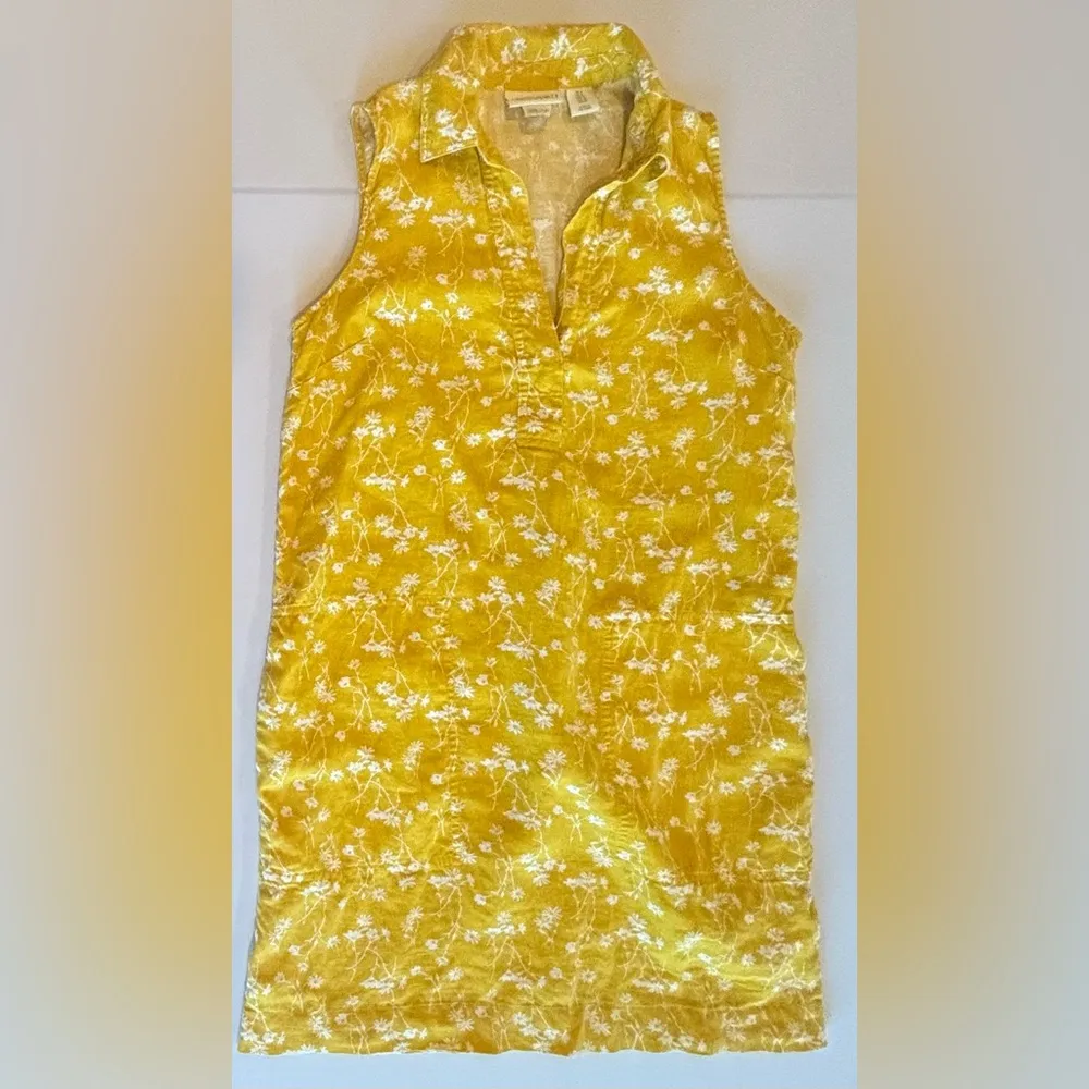 CYNTHIA ROWLEY 100% Linen Sleeveless Collared Midi Yellow‎ Floral Dress Size 8 - Image 3