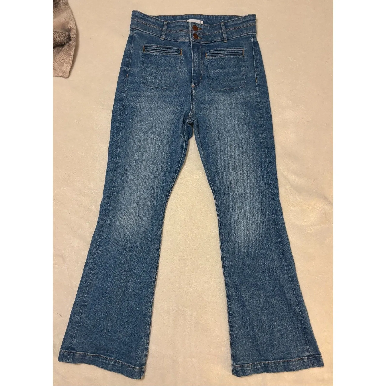 Ann Taylor LOFT Curvy High Rise Slim Flare Jeans Vintage Mid Indigo 6 28 Petite - Image 2