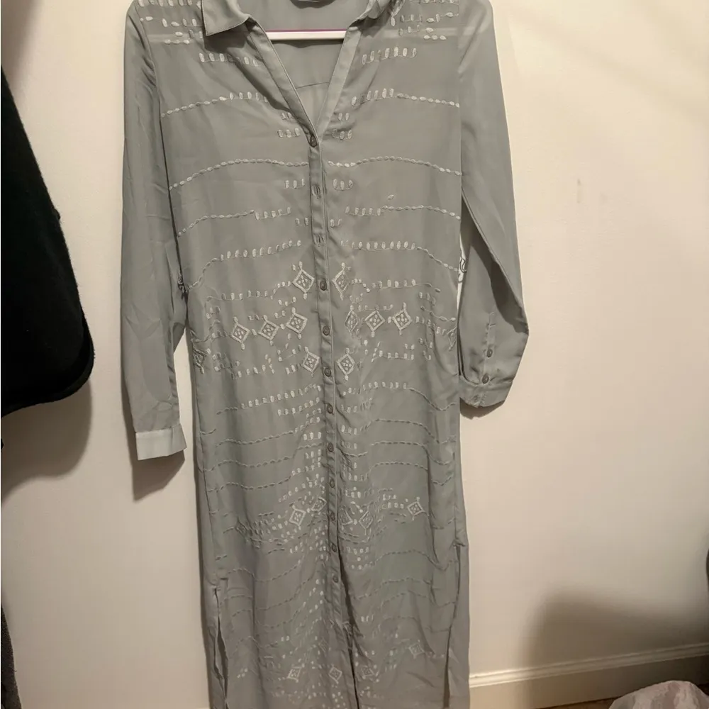 Soft Surroundings Ibiza Georgette Embroidered Maxi Dress Mountain Mist size XXS - Image 4