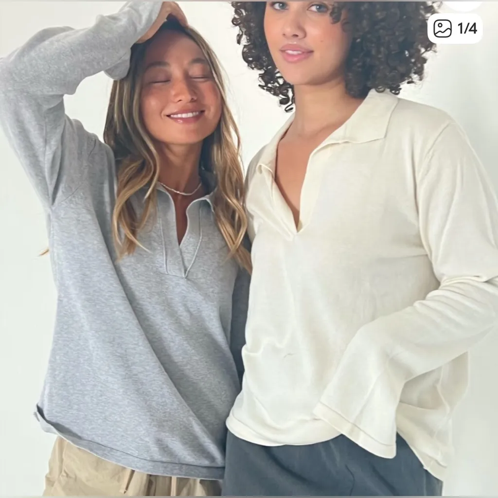 Djerf Avenue Getaway Top Sz Small Grey Polo Style - Image 2