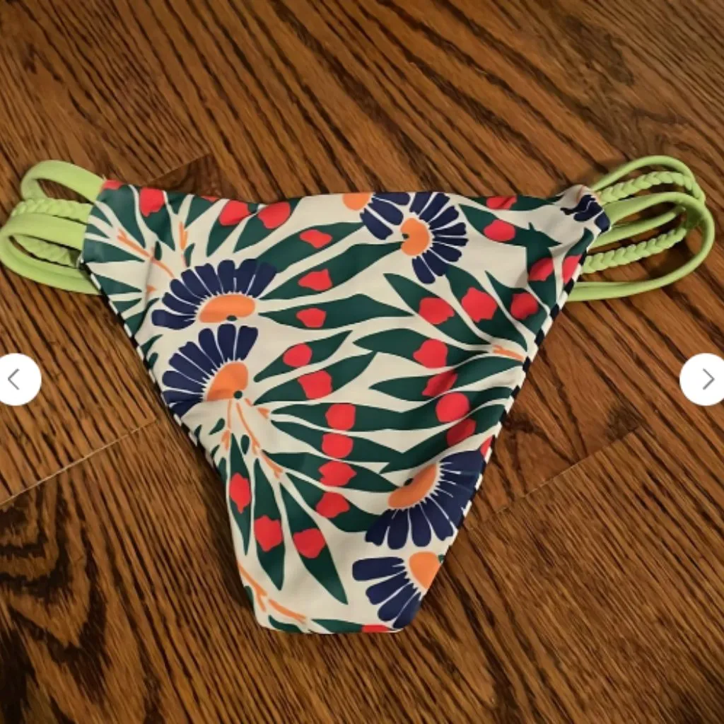 Seea Camburi Floral Striped Strappy Capitola Reversible Bikini Swim Bottoms XS Blue - Image 3