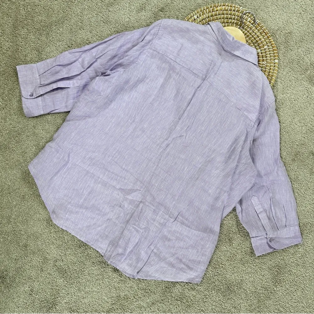 Coldwater Creek Women’s 100% Linen Button Down Shirt 3/4 Sleeve in Purple 2X - Image 6