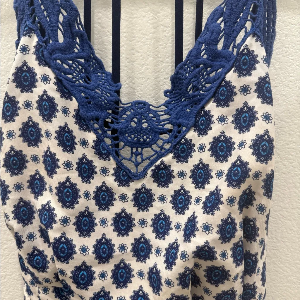 Ark & Co. Small Boho Crochet Trim Printed romper - Image 2