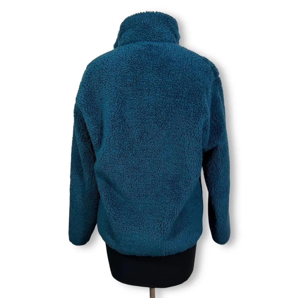 Uniqlo Oversized Teal Sherpa Fleece Full-Zip Jacket Plush Winter Womens‎ XS - Image 2