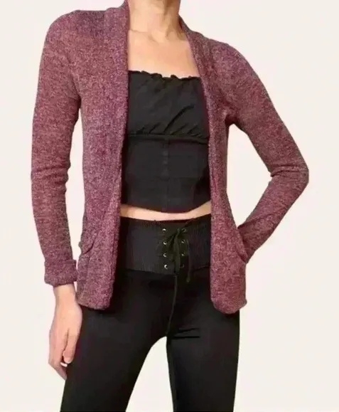 Kirra Purple Open Front Cardigan Sweater Size Large Long Cuffed Sleeve Pockets - Image 1