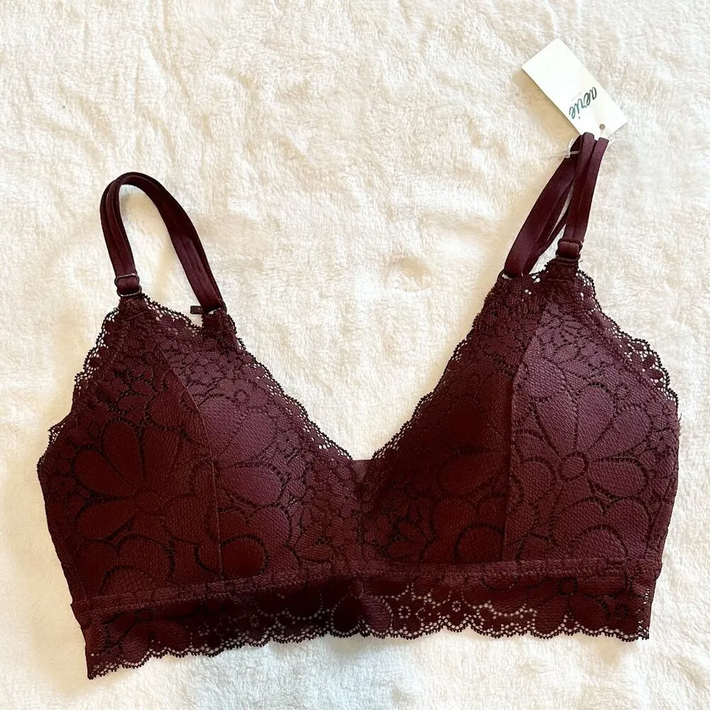 NWT Aerie Real Happy Wireless Lightly Lined Candy Lace Bra in Royal Berry - 32C - Image 2