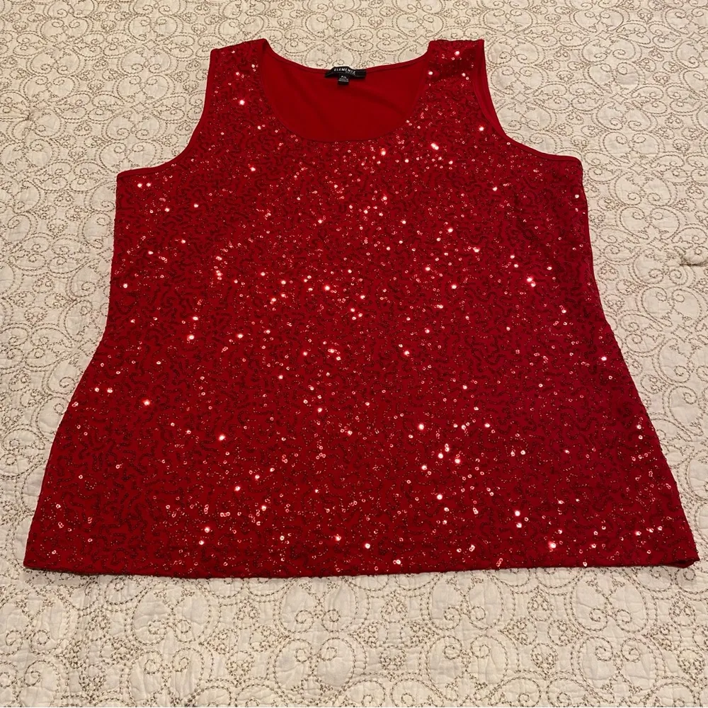 Elementz Petite Women’s Red Sequin Sleeveless Tank Top Size XLP - Image 4