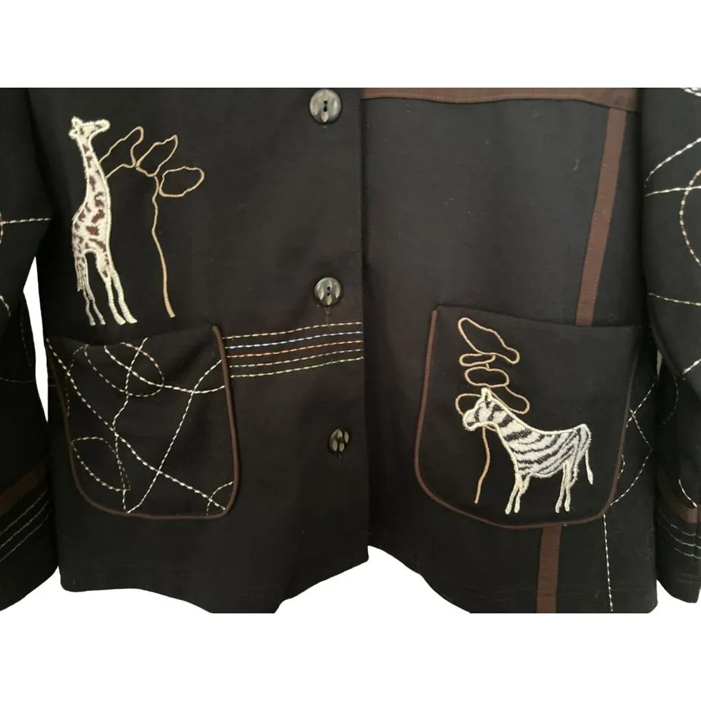 Allison Daley Petite Medium Safari Zoo Animal Carved Button Down Jacket Pockets - Image 4