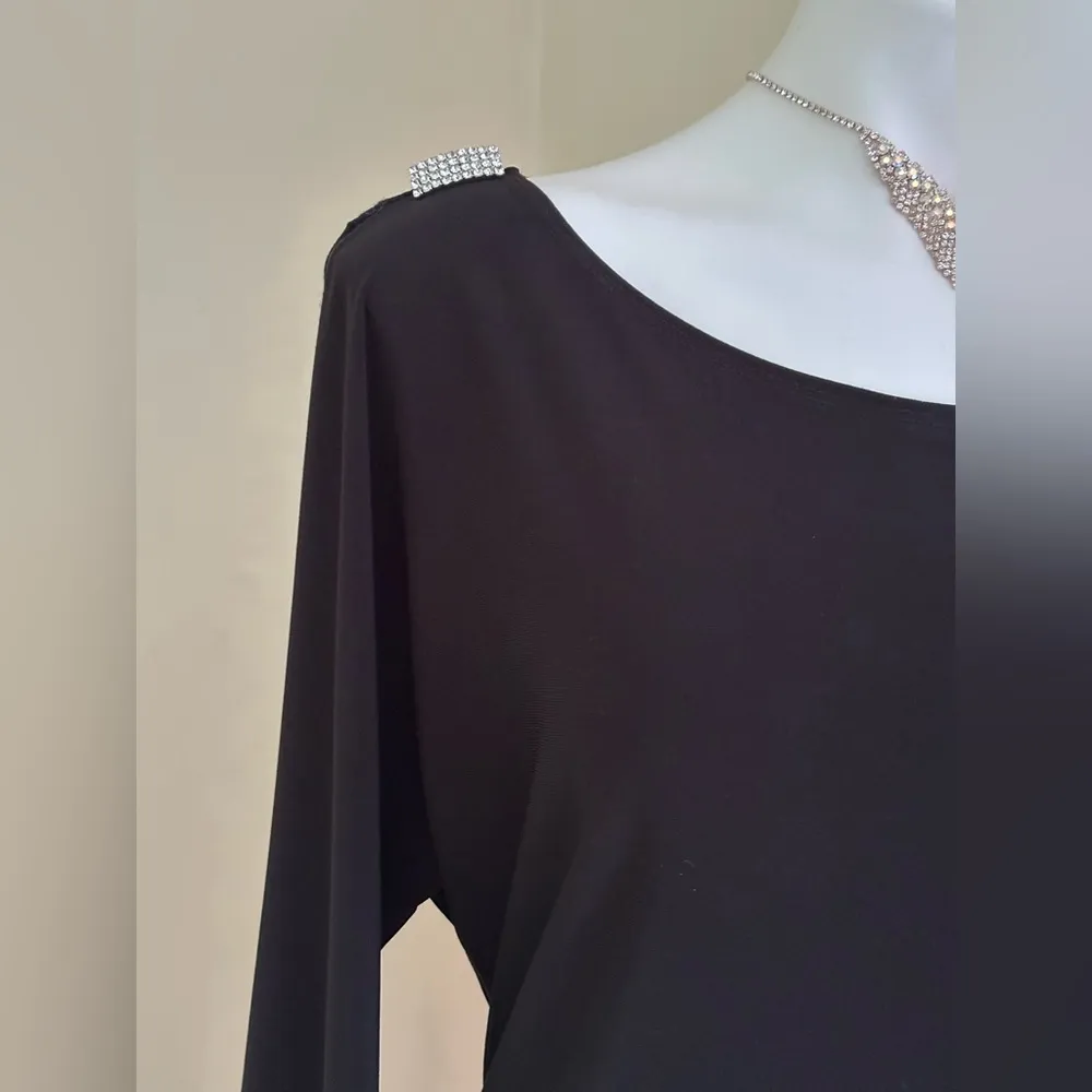 ANNALEE & HOPE Black Rhinestone Jewell Cold Shoulder,split Sleeves Dress Sz XL. - Image 6