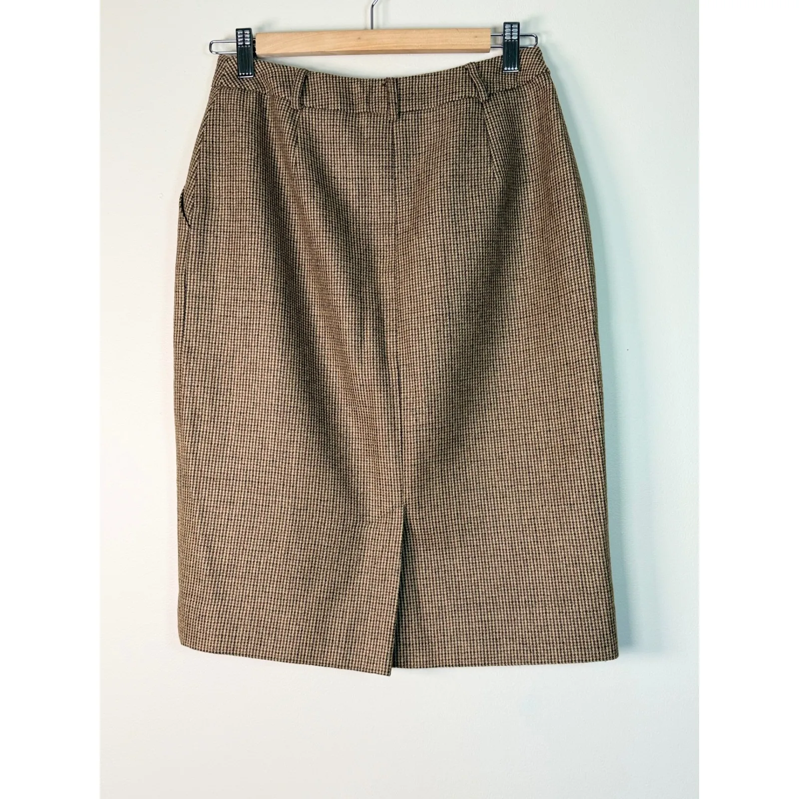 VTG Ralph Lauren LRL Women's Plaid Wool Houndstooth midi Pencil Skirt Size 4 - Image 3