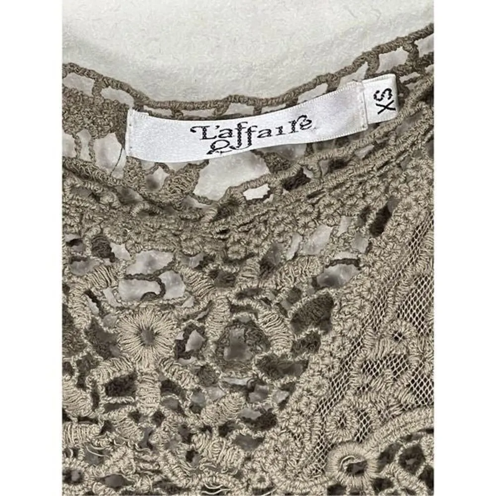 L'affaire Anthropologie Women's Crochet Lace Epilogue Tunic Top Olive Green XS - Image 3