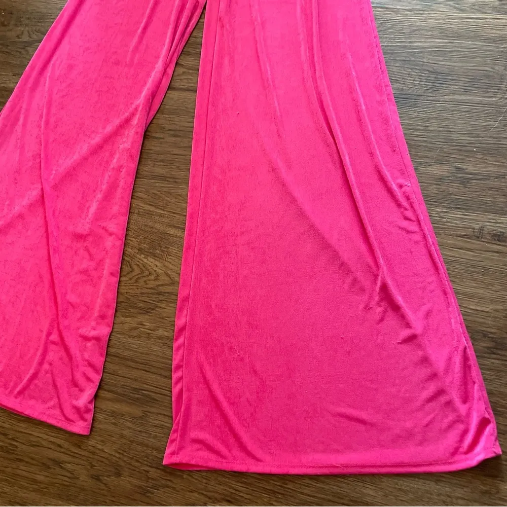 Y2K Pink Shimmer Barbie Flare Trouser Pull On Pants Wide Leg Flare Sz S/M Size M - Image 6