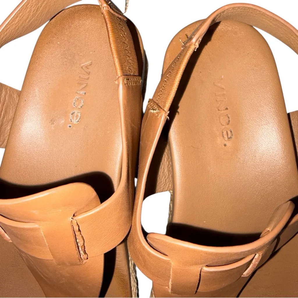 Vince Flint Brown Leather Espadrille Platform Thong Sandals Shoes size 6 36 - Image 7