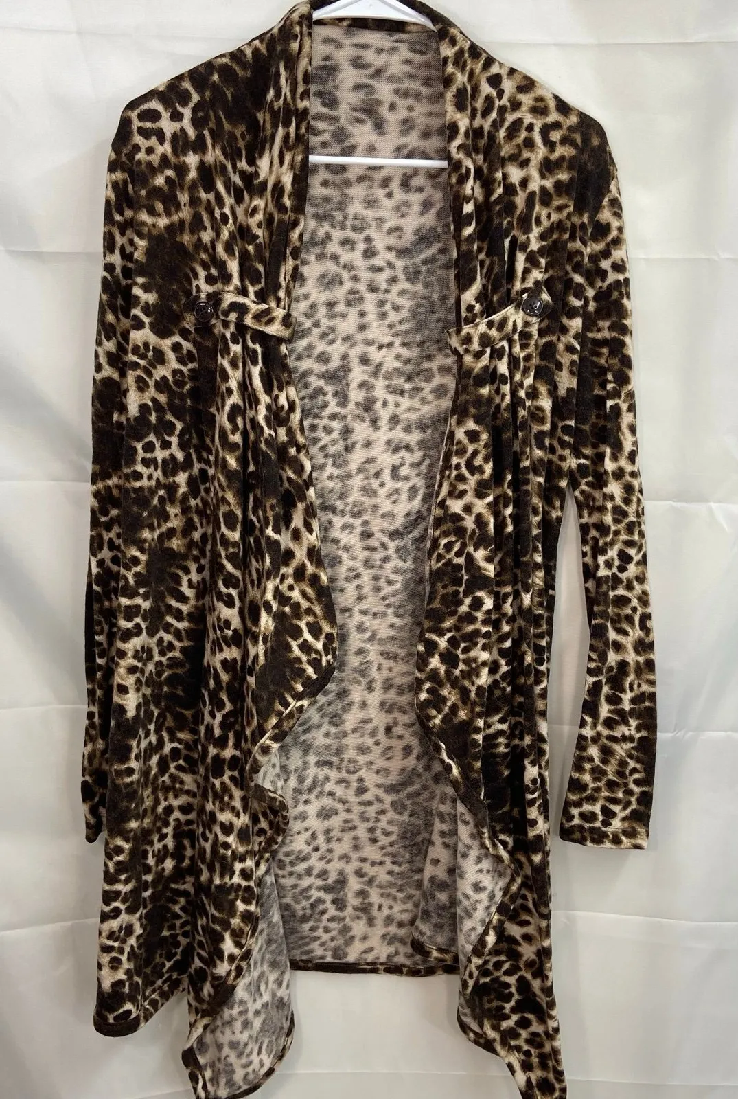 Cecico women's leopard animal print soft knit stretch open front drapey cardigan - Image 1