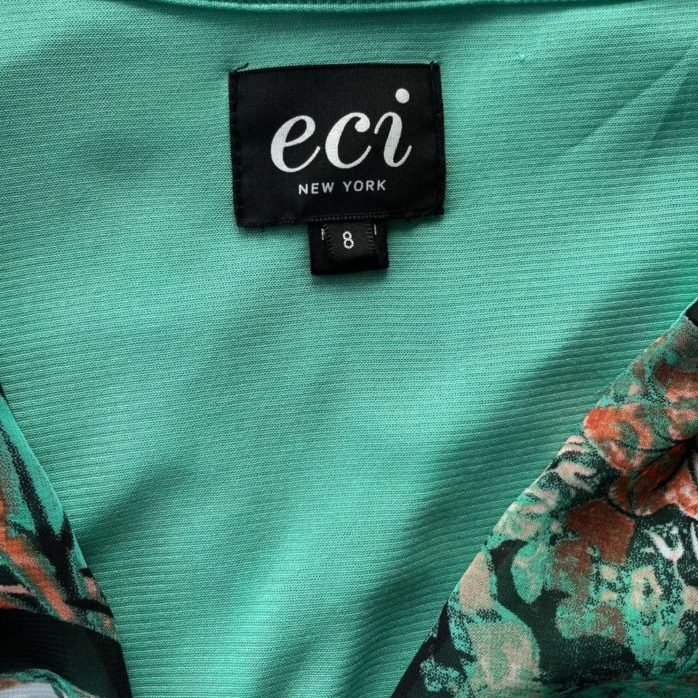 ECI NY Paisley Chiffon High‎ Slit Maxi Dress Teal Aqua 8 Boho 70s Ethereal Chic - Image 5