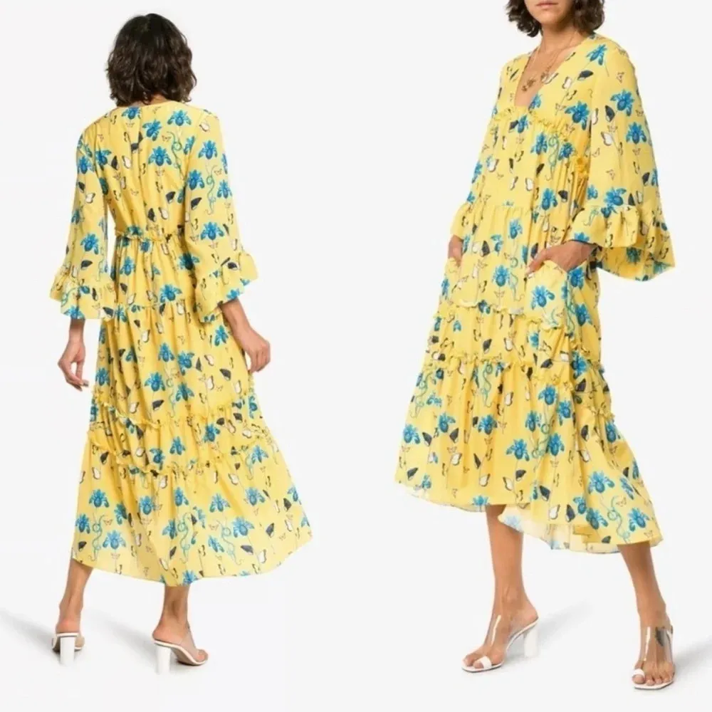 Borgo De Nor Iris Yellow‎ Floral Print High Low Dress Butterfly Size UK 6 US 2 Yellow - Image 14