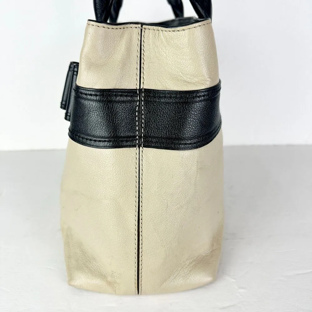 Kate Spade Leather Bow Tote Bag Purse Cream Black - Image 4