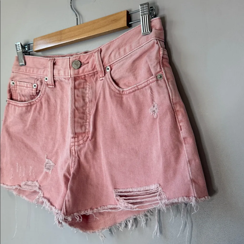 Free People Pink Sofia Denim Cut Off Frayed Raw Hem Shorts - Image 3