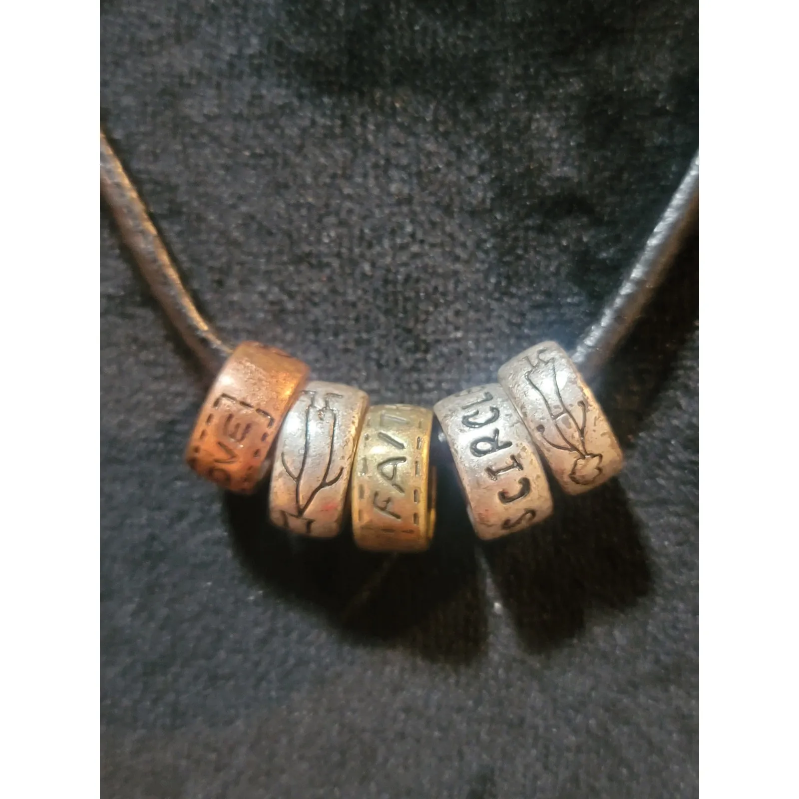 Women's Leather Necklace With Engraved Beads And Lobster Clasp Lock Jewelry - Image 3