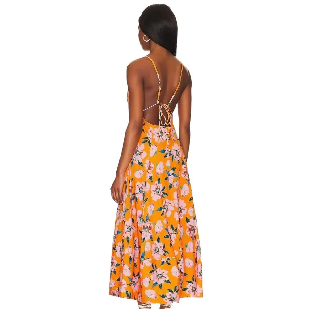 NWT Free People Finer Things Maxi Dress in Sunshine Combo Orange Floral Size L - Image 4