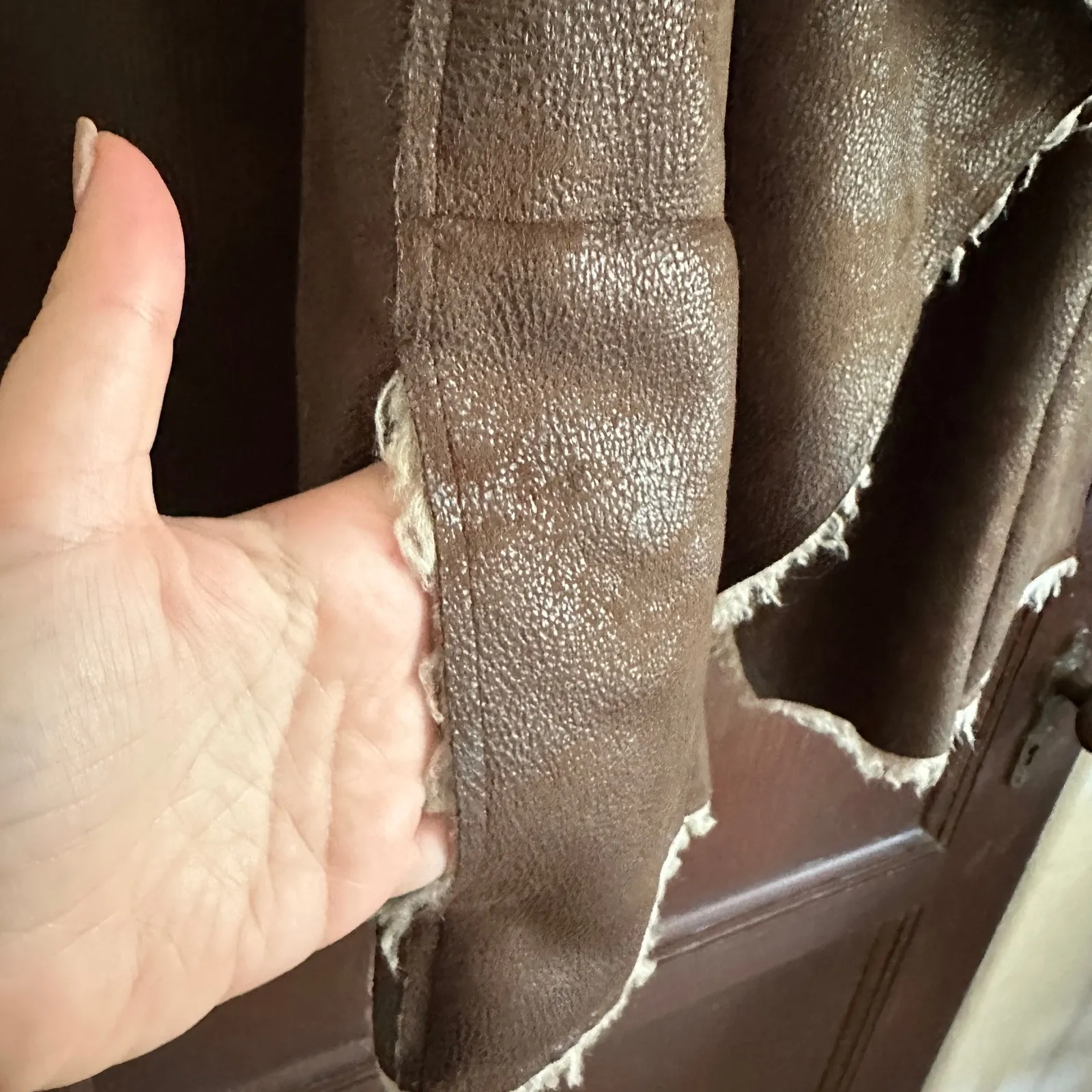 VELVET by GRAHAM & SPENCER | Faux Shearling Sherpa Drape Front Vest | Size Small Brown - Image 3